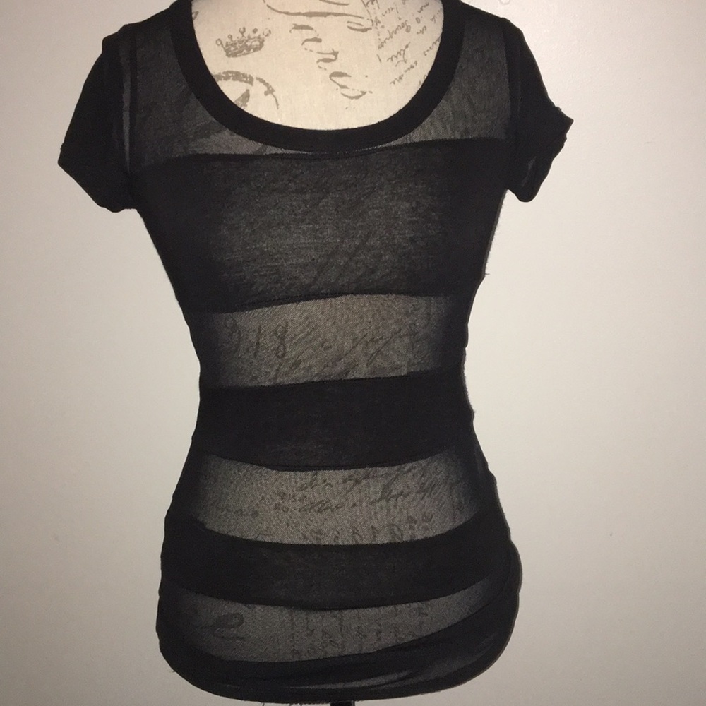 Forever 21 long color block black & mesh tee Small